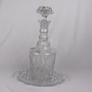 Vintage Cut Glass Decanter with Tray